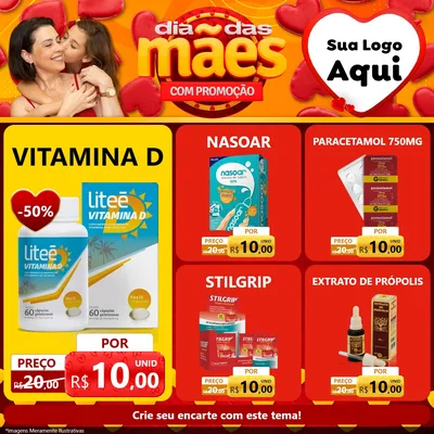 Modelo de Rede Social para Feed Facebook com o tema Dia das Mães com Promoção para Farmácia