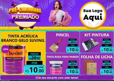 Modelo de Encarte para Encarte A4 Horizontal com o tema Pré-Carnaval Premiado para Tintas e Ferramentas