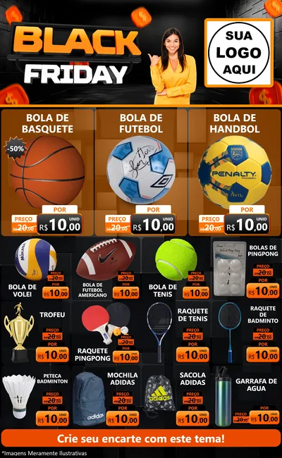 Modelo de Encarte para Encarte Grande com o tema Black Friday para Artigos Esportivos
