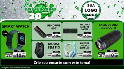 Modelo de TV para TV Horizontal com o tema Promoção de Aniversário - 20 Anos para Informática