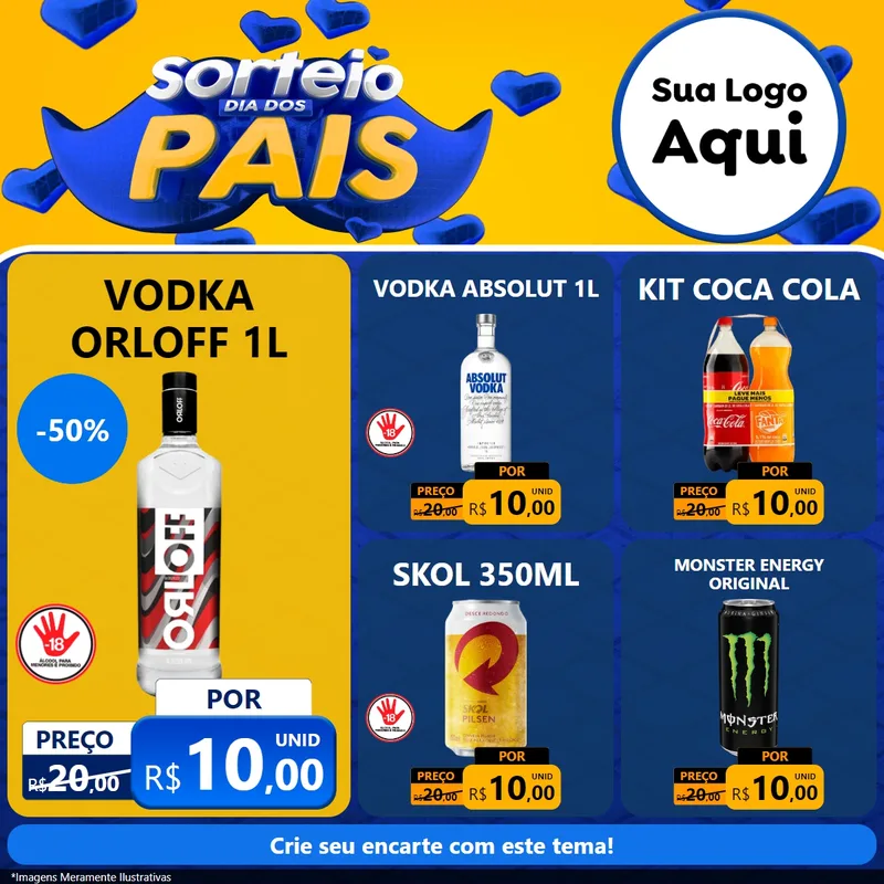 Modelo de Rede Social para Feed Facebook com o tema Sorteio Dia dos Pais para Distribuidora de bebidas