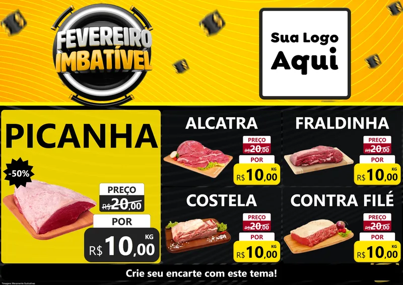 Modelo de Encarte para Encarte A4 Horizontal com o tema Fevereiro Imbatível para Açougue