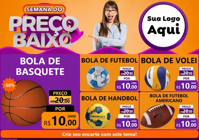 Modelo de Encarte para Encarte A4 Horizontal com o tema Semana do Preço Baixo para Artigos Esportivos