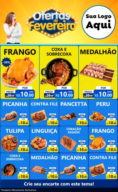 Modelo de Encarte para Encarte Grande com o tema Ofertas de Fevereiro para Assados