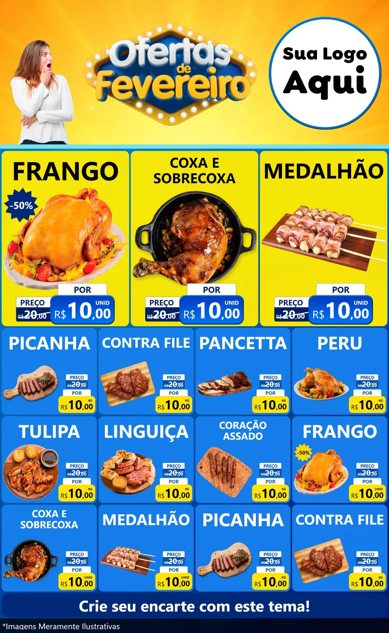 Modelo de Encarte para Encarte Grande com o tema Ofertas de Fevereiro para Assados