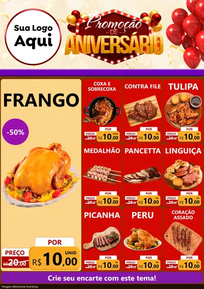 Modelo de Encarte para Encarte A4 Vertical com o tema Promoção de Aniversário para Assados