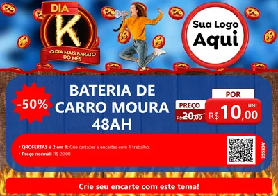 Modelo de Cartaz para Cartaz A4 Horizontal com o tema Dia K - O Dia Mais Barato Do Mês para Baterias Elétricas