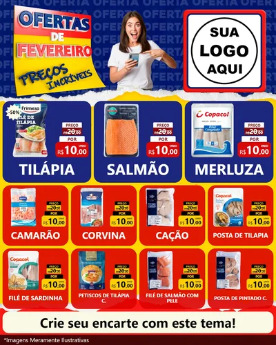 Modelo de Rede Social para Feed Instagram com o tema Ofertas de Fevereiro - Preços Incríveis para Peixaria