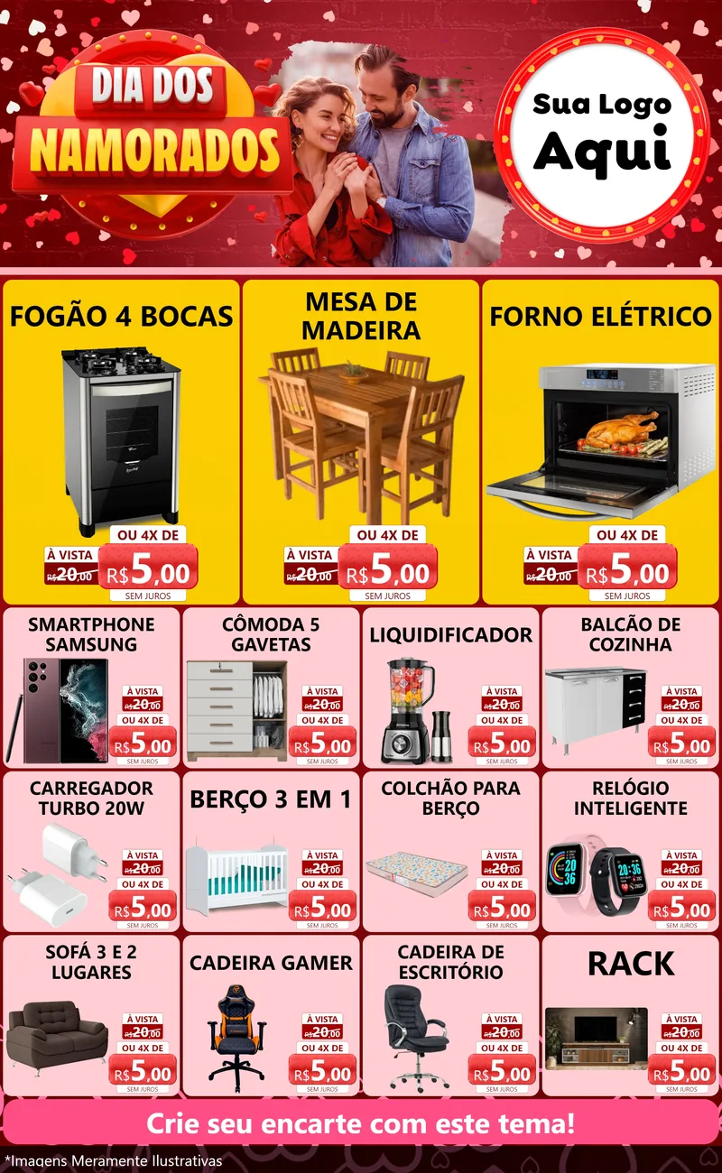 Modelo de Encarte para Encarte Grande com o tema Dia Dos Namorados para Móveis e Eletro