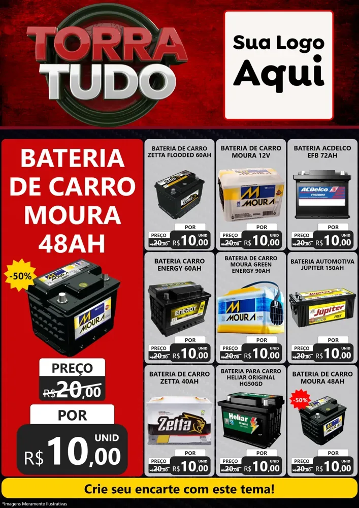 Modelo de Encarte para Encarte A4 Vertical com o tema Torra Tudo para Baterias Elétricas