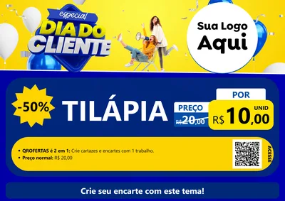Modelo de Cartaz para Cartaz A4 Horizontal com o tema Especial Dia do Cliente para Peixaria