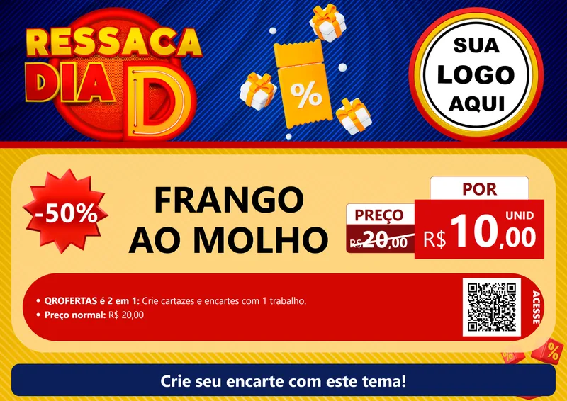 Modelo de Cartaz para Cartaz A4 Horizontal com o tema Ressaca Dia D para Restaurante
