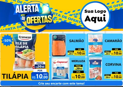 Modelo de Encarte para Encarte A4 Horizontal com o tema Alerta de Ofertas para Peixaria