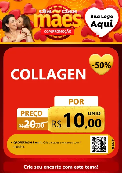 Modelo de Cartaz para Cartaz A4 Vertical com o tema Dia das Mães com Promoção para Suplementos alimentares