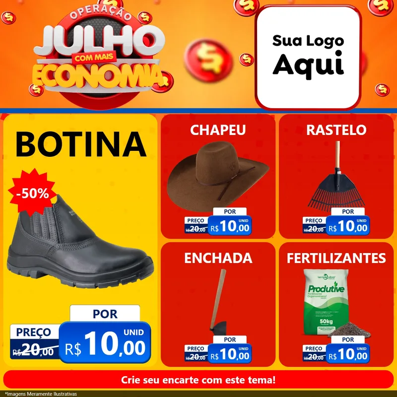 Modelo de Rede Social para Feed Facebook com o tema Operação Julho Com Mais Economia para Agropecuária