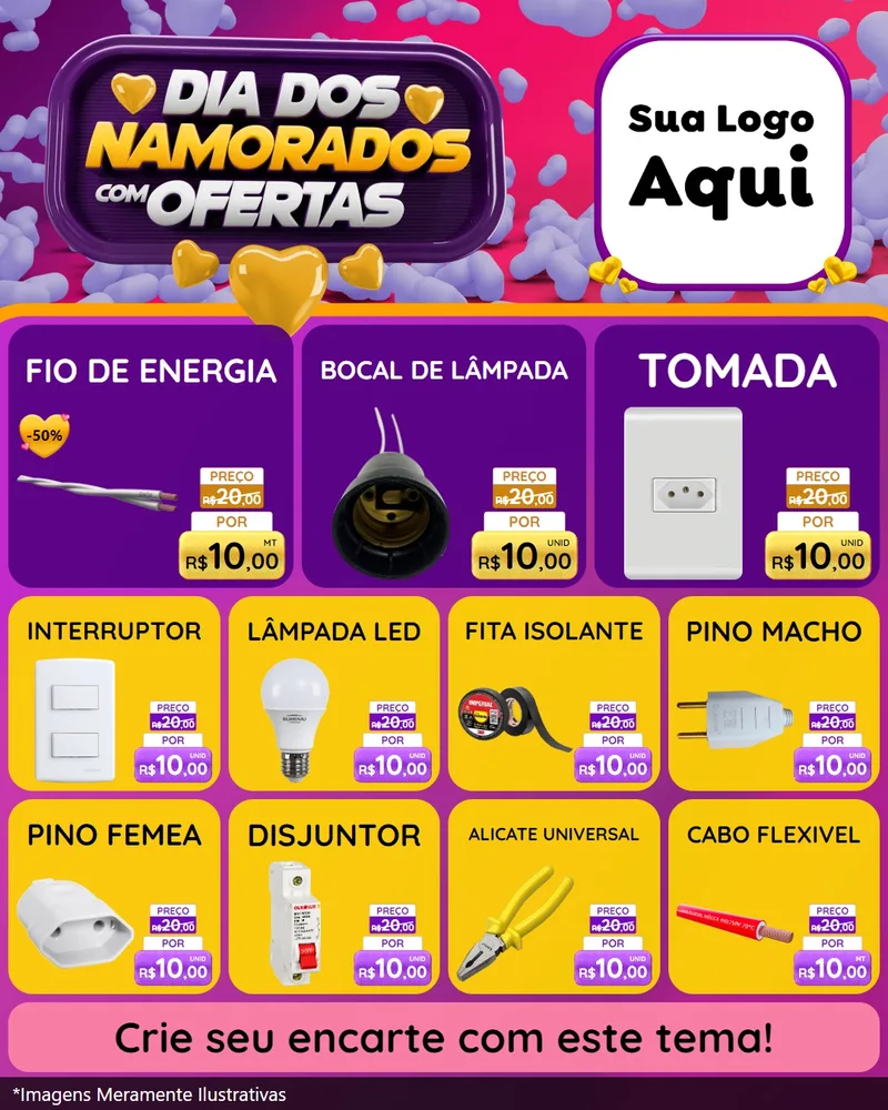 Modelo de Rede Social para Feed Instagram com o tema Dia Dos Namorados Com Ofertas para Materiais Elétricos