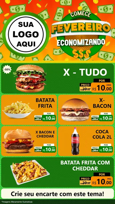 Modelo de TV para TV Vertical com o tema Comece Fevereiro Economizando para Hamburgueria