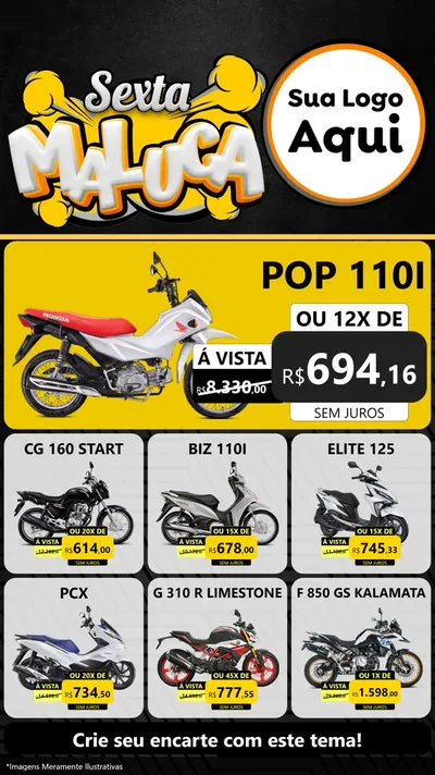 Modelo de Rede Social para Stories com o tema Sexta Maluca para Concessionaria de Motos