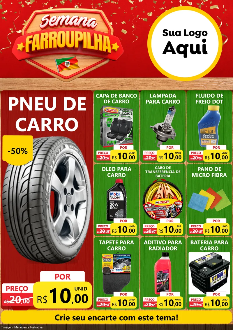 Modelo de Encarte para Encarte A4 Vertical com o tema Semana Farroupilha para Auto peças