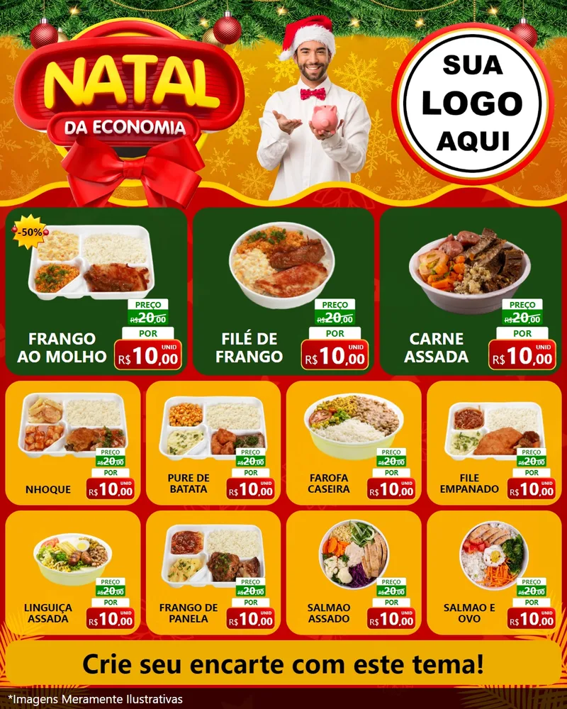 Modelo de Rede Social para Feed Instagram com o tema Natal da Economia para Restaurante