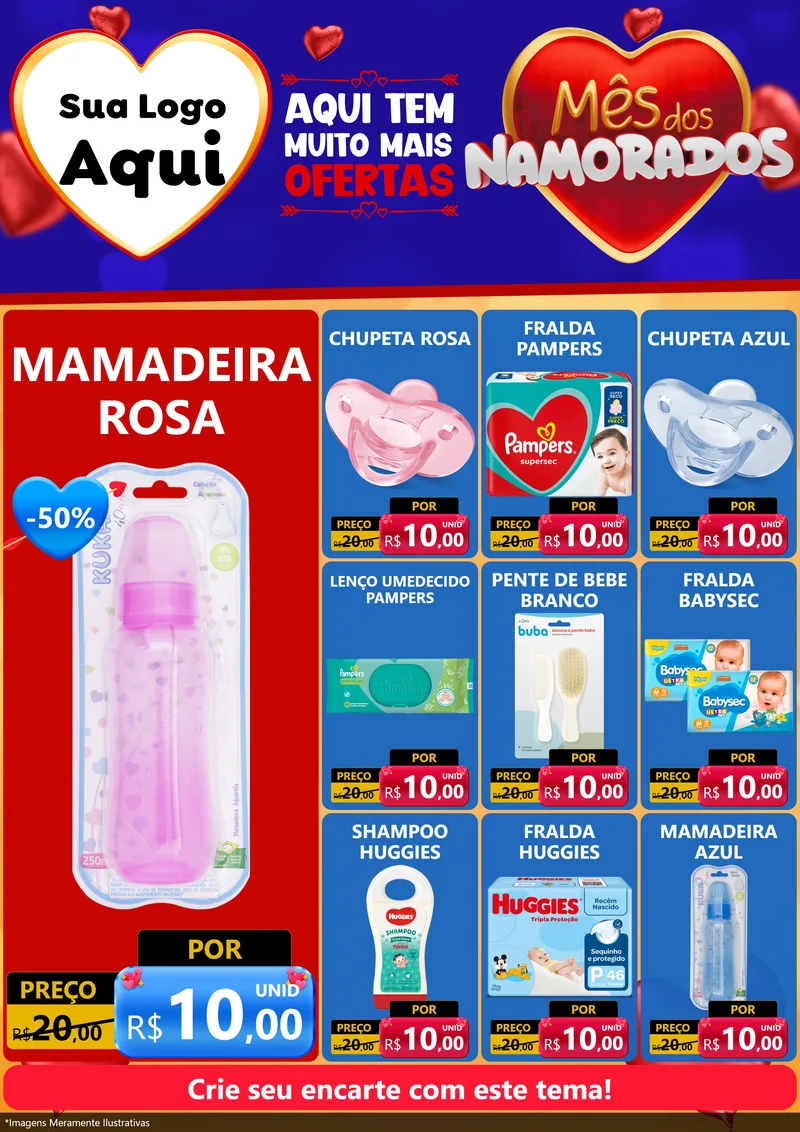 Modelo de Encarte para Encarte A4 Vertical com o tema Mês dos Namorados para Bebês
