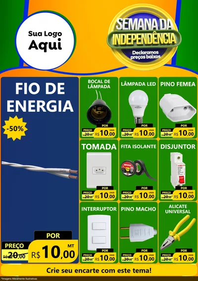 Modelo de Encarte para Encarte A4 Vertical com o tema Semana da Independência Declaramos Preços Baixos para Materiais Elétricos