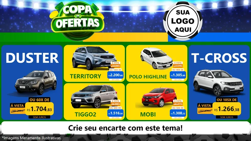 Modelo de TV para TV Horizontal com o tema Copa de Ofertas para Concessionaria de Carros