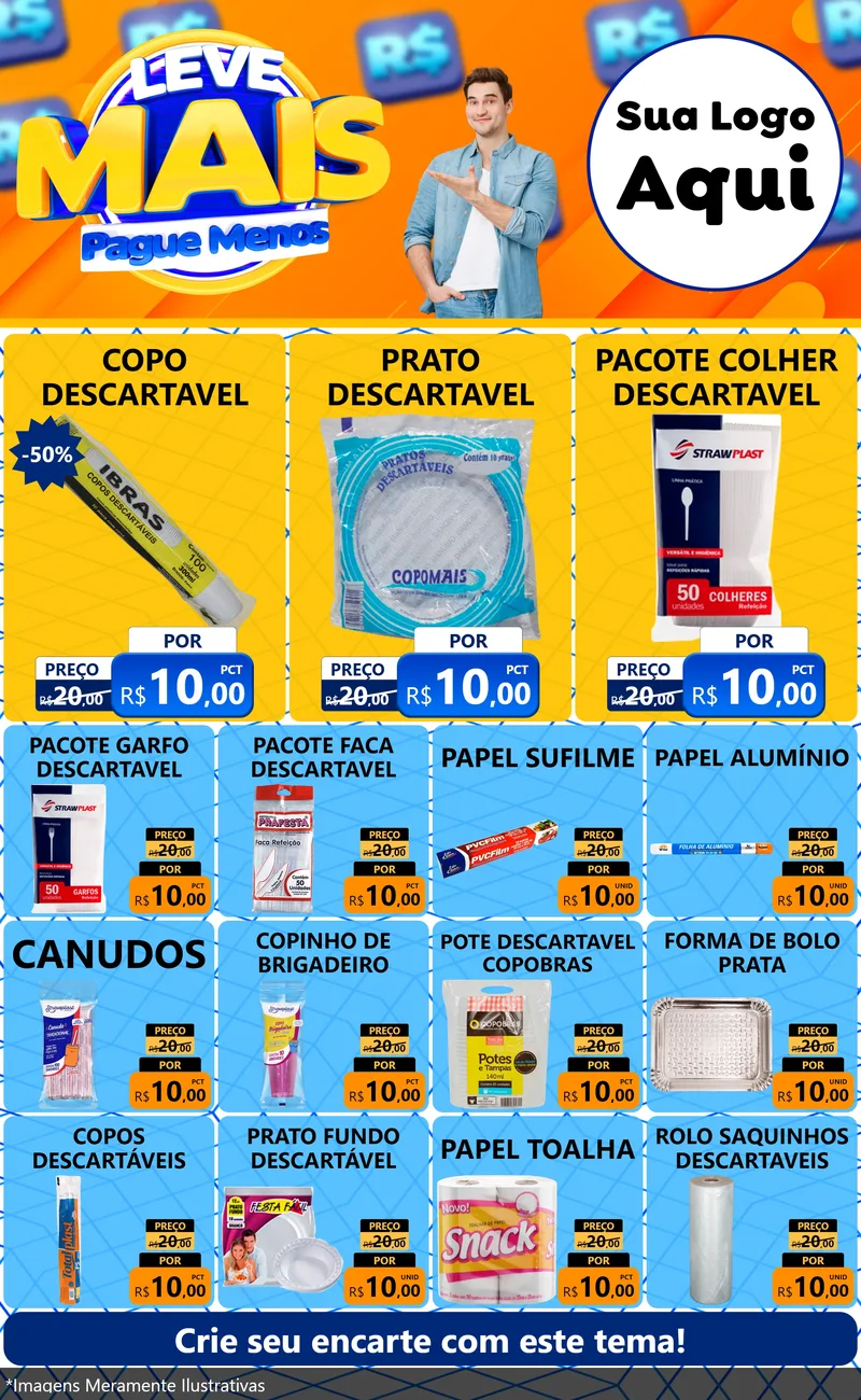 Modelo de Encarte para Encarte Grande com o tema Leve Mais, Pague Menos para Embalagens