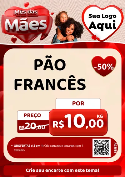 Modelo de Cartaz para Cartaz A4 Vertical com o tema Mês das Mães para Padaria