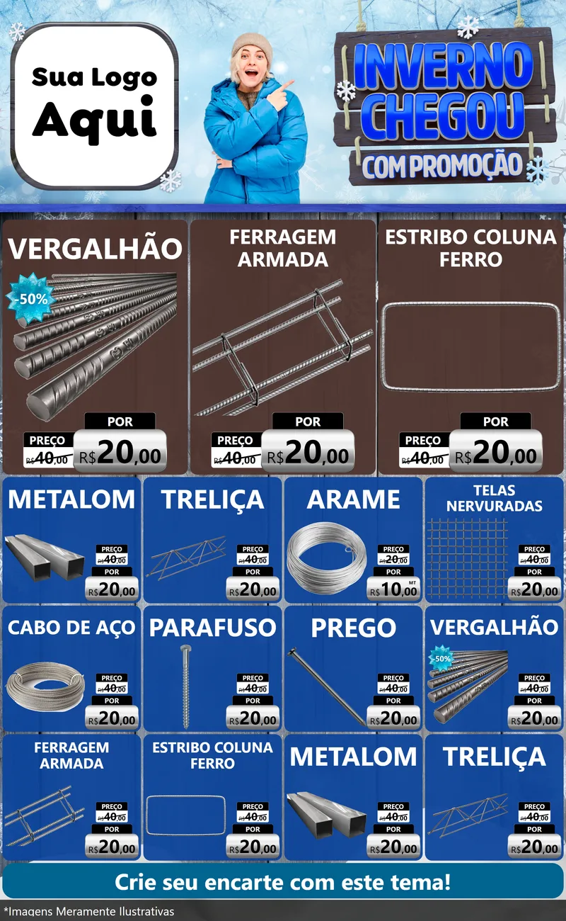Modelo de Encarte para Encarte Grande com o tema Inverno Chegou Com Promoção para Ferragens