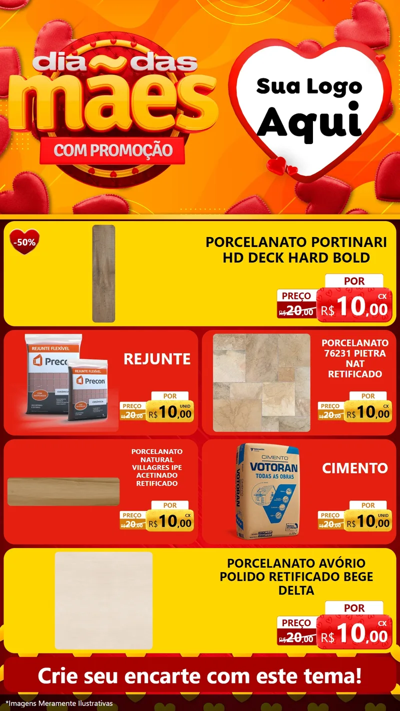 Modelo de TV para TV Vertical com o tema Dia das Mães com Promoção para Pisos e revestimentos