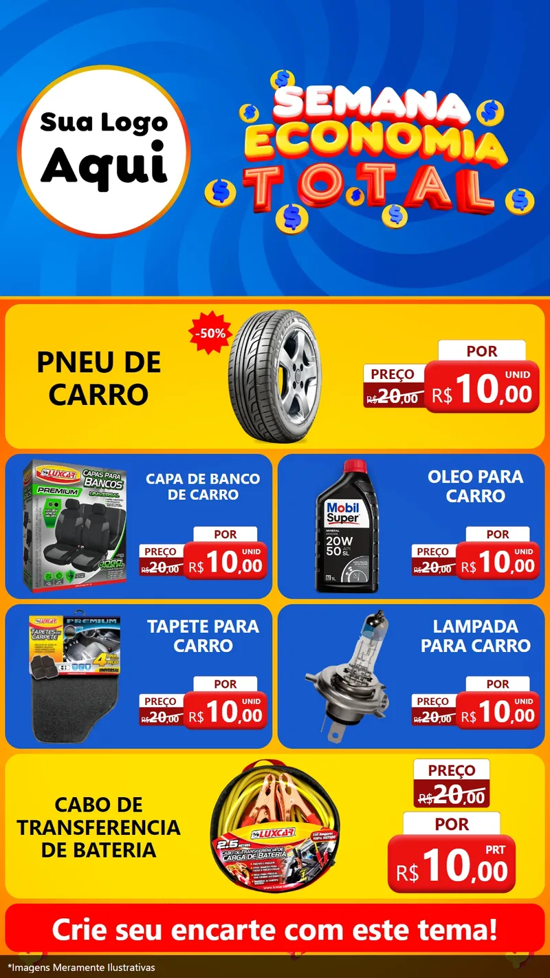 Modelo de TV para TV Vertical com o tema Semana Economia Total para Auto peças