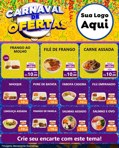 Modelo de Rede Social para Feed Instagram com o tema Carnaval de Ofertas para Restaurante