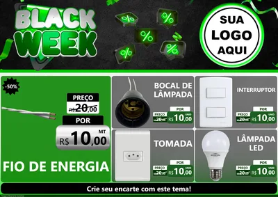 Modelo de Encarte para Encarte A4 Horizontal com o tema Black Week para Materiais Elétricos