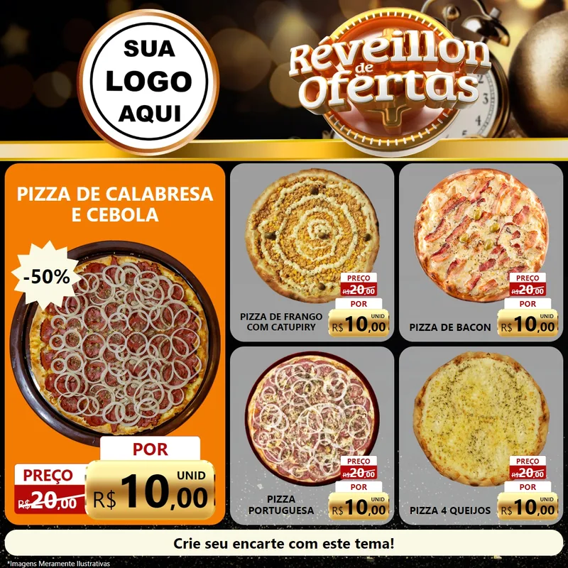 Modelo de Rede Social para Feed Facebook com o tema Réveillon de Ofertas para Pizzaria