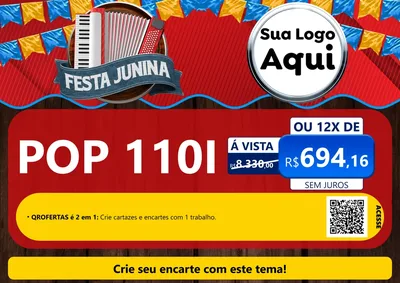 Modelo de Cartaz para Cartaz A4 Horizontal com o tema Festa Junina para Concessionaria de Motos