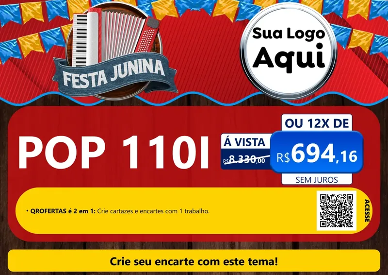 Modelo de Cartaz para Cartaz A4 Horizontal com o tema Festa Junina para Concessionaria de Motos
