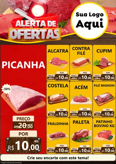 Modelo de Encarte para Encarte A4 Vertical com o tema Alerta de Ofertas para Açougue