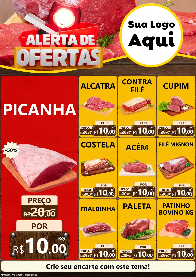 Modelo de Encarte para Encarte A4 Vertical com o tema Alerta de Ofertas para Açougue