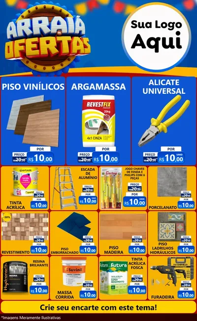 Modelo de Encarte para Encarte Grande com o tema Arraiá de Ofertas - Junina para Material para Construção