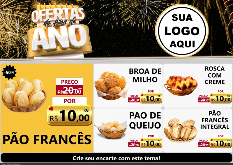Modelo de Encarte para Encarte A4 Horizontal com o tema Ofertas de Fim de Ano para Padaria