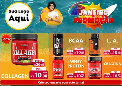 Modelo de Encarte para Encarte A4 Horizontal com o tema Janeiro de Promoção para Suplementos alimentares