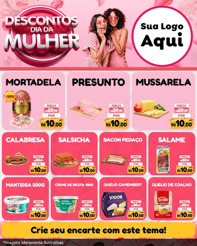 Modelo de Rede Social para Feed Instagram com o tema Descontos Dia da Mulher para Frios e Laticínios