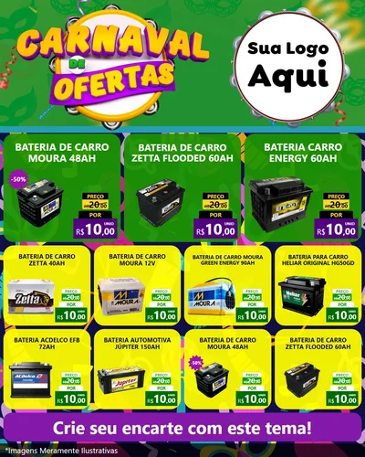 Modelo de Rede Social para Feed Instagram com o tema Carnaval de Ofertas para Baterias Elétricas