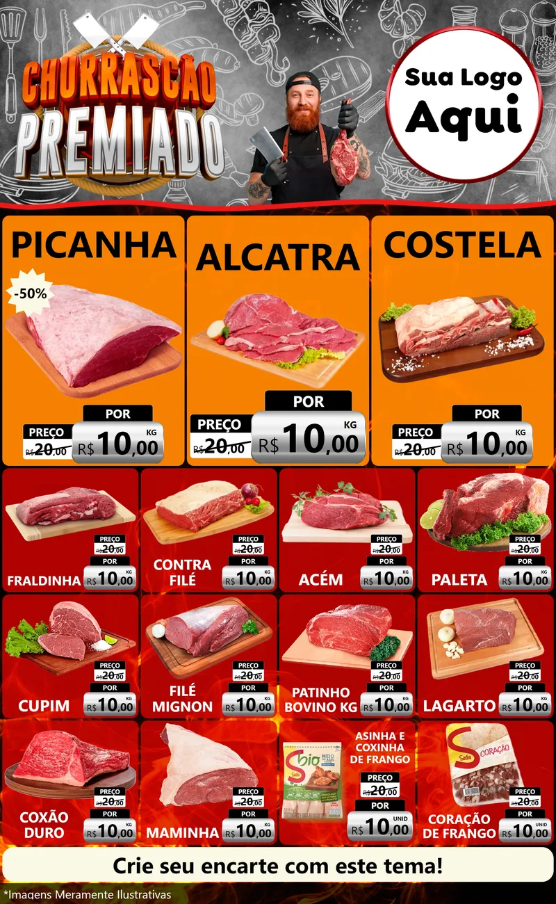 Modelo de Encarte para Encarte Grande com o tema Churrascão Premiado para Açougue