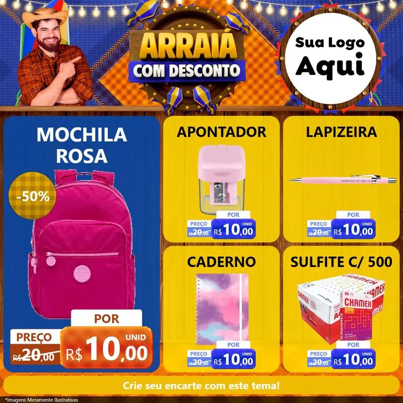 Modelo de Rede Social para Feed Facebook com o tema Arraiá Com Desconto para Papelaria