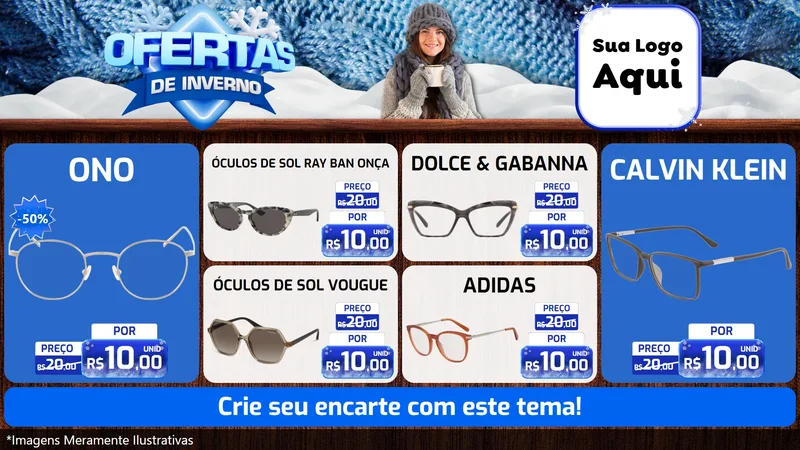 Modelo de TV para TV Horizontal com o tema Ofertas de Inverno para Óticas