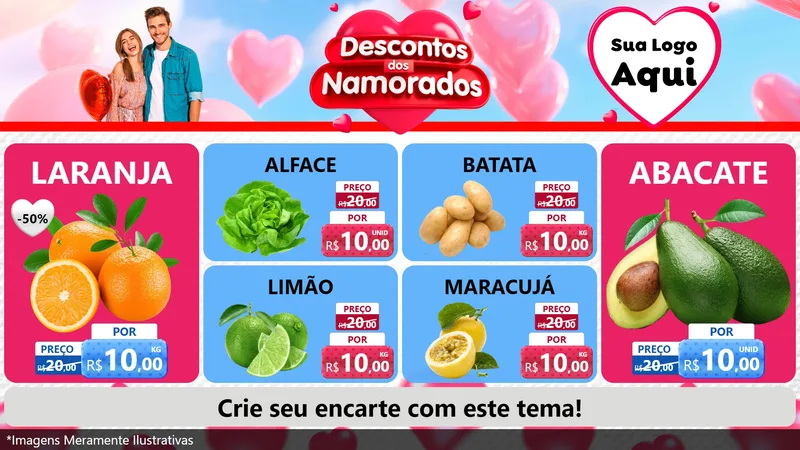 Modelo de TV para TV Horizontal com o tema Descontos dos Namorados para Hortifrúti