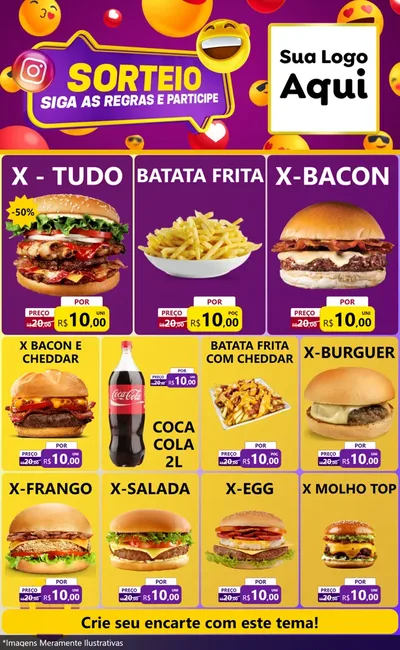 Modelo de Encarte para Encarte Grande com o tema Sorteio para Hamburgueria