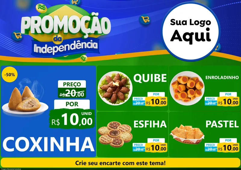 Modelo de Encarte para Encarte A4 Horizontal com o tema Promoção da Independência para Salgadaria